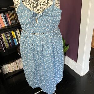 Unique Vintage Blue and White Floral 2 piece Midi Dress